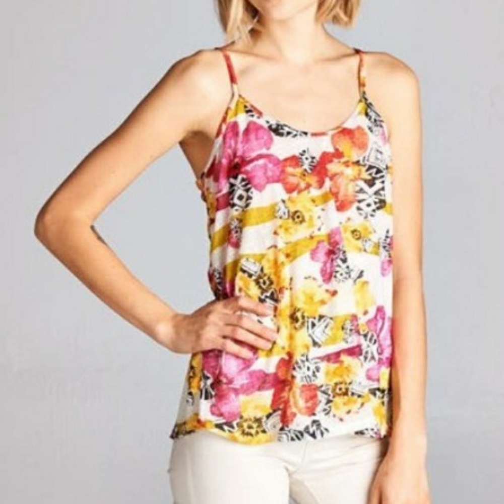 DNA Couture Multi-Media Slit Back Semi Sheer Cami